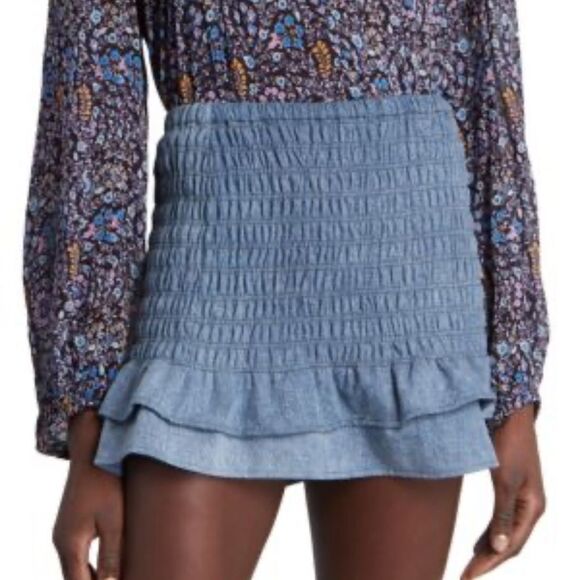 ISABEL MARANT ÉTOILE Dorela Smocked Denim Miniskirt-PP9